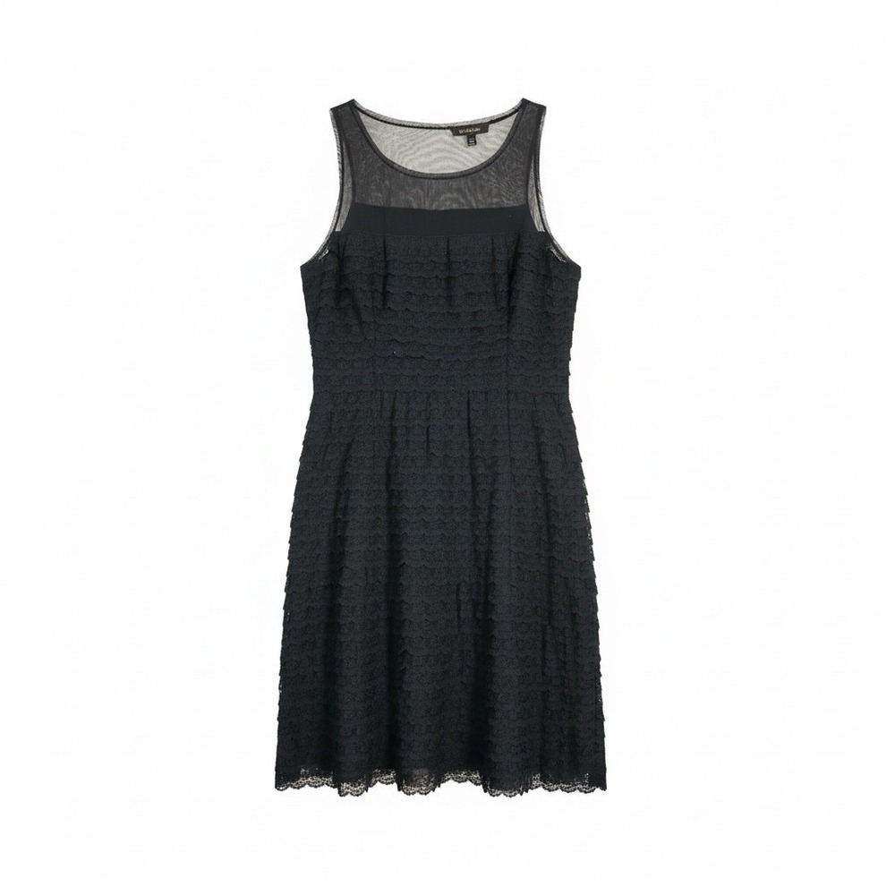 BCBGMAXAZRIA Cocktail Party Dress Womens 12 Black Tiered Lace Mesh Elegant LBD